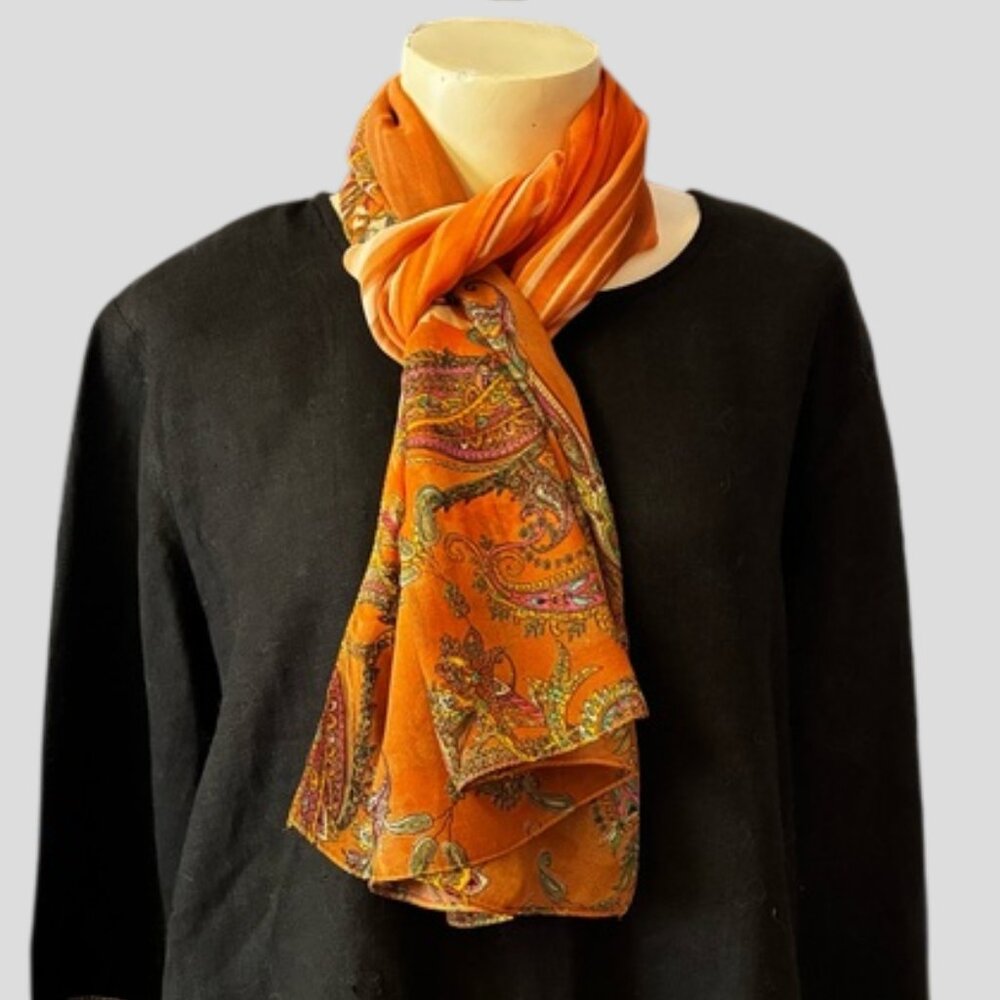 Orange Paisley Long Rectangle Scarf